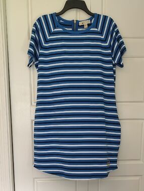 Michael Kors Blue and White Striped Shift Dress